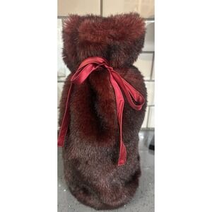 Burgundy Red Faux‎ Fur Wine Bottle Bag Pottery Barn - w/ Silk Ties Gift
